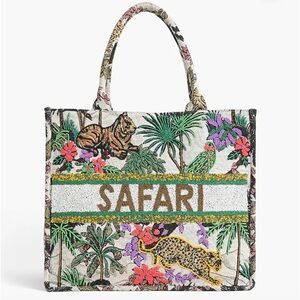 America & Beyond Safari Embroidered Tote Bag - Multicolor